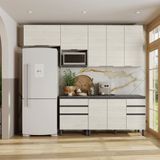 Cozinha Bartira Cristal Com 7 Portas, 6 Gavetas, 4 Prateleiras E Nicho Para Micro-ondas - 260cm De Largura