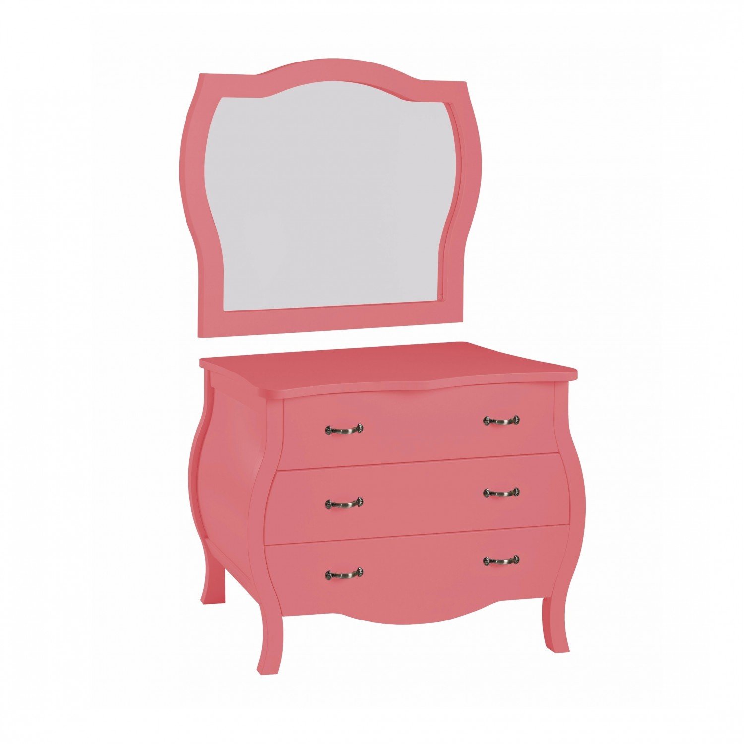 Conjunto Cômoda 3 Gavetas e Moldura com Espelho Eagles Maxima Rosa New