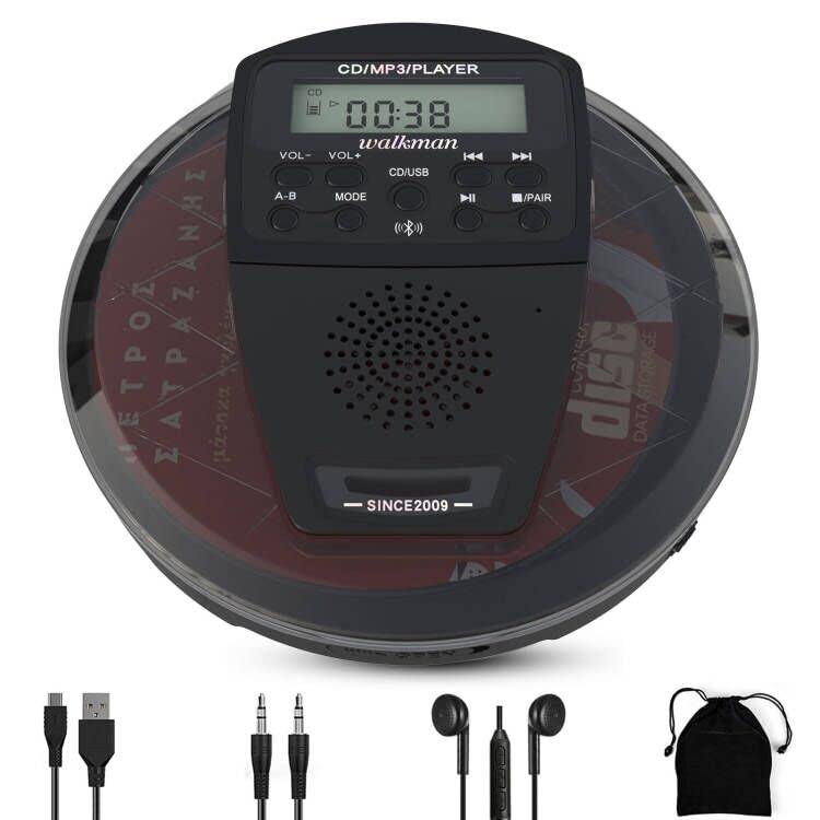 Leitor De Cd Portátil Zunkom Recarregável Com Bluetooth E Alto-falante