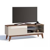 Rack para TV até 55 Polegadas 1 Gaveta Classic Retrô 52cmx146cm Imcal Off White/Freijó