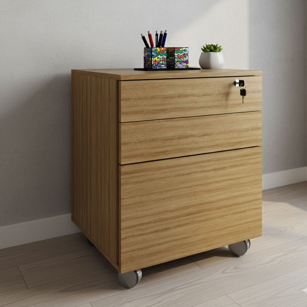 Gaveteiro Arquivo Com Chave E Rodízio Me4148 Amendoa