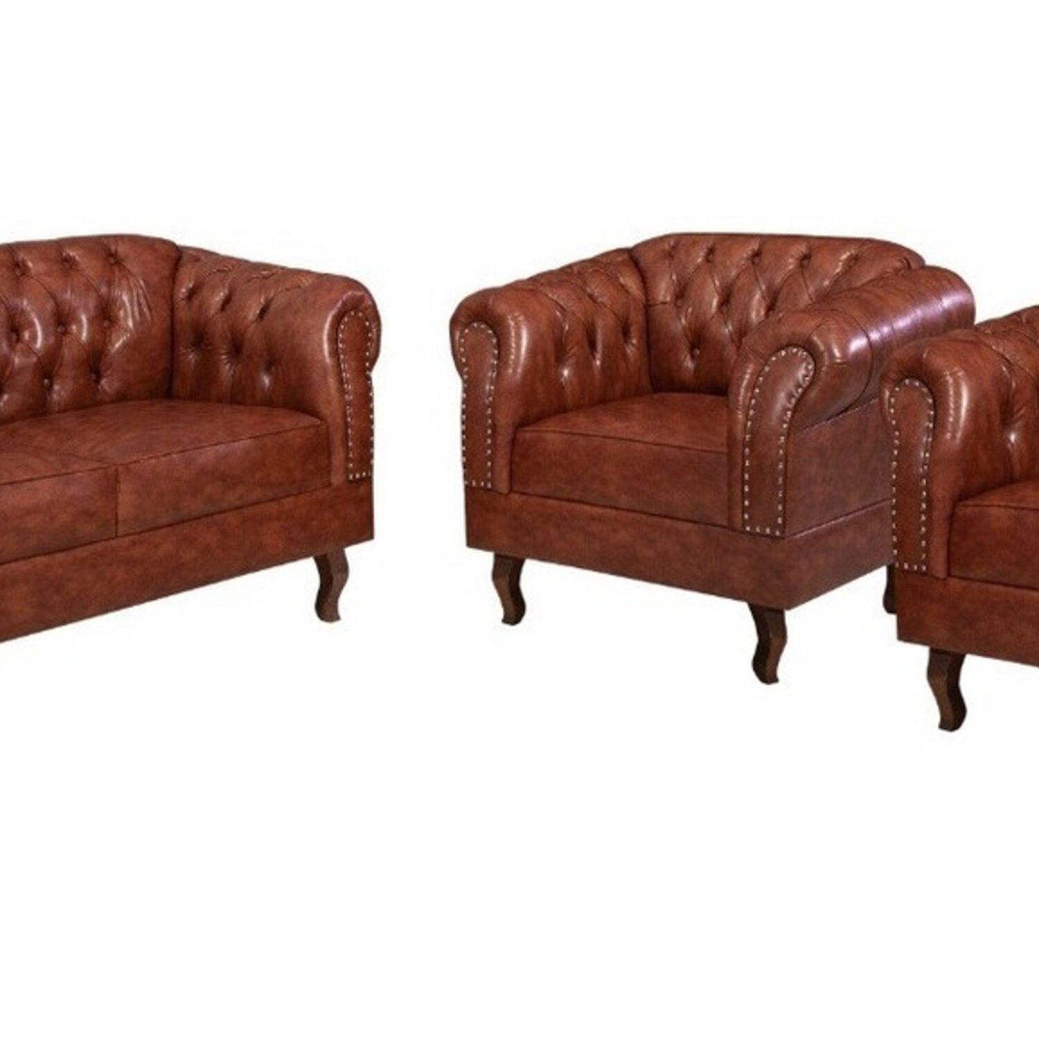 Conjunto Duque 2 Poltronas E 1 Namoradeira Chest 2 Lugares Caramelo