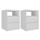 Kit 2 Mesas De Cabeceira 2 Gavetas 1 Nicho 100% Mdf Gales Branco