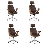 Kit 4 Cadeiras De Escritório Presidente Giratória Com Apoia Cabeça Office Lisboa Marrom
