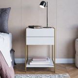 Mesa De Cabeceira 2 Gavetas Industrial Dourado Steel Quadra Branco/dourado