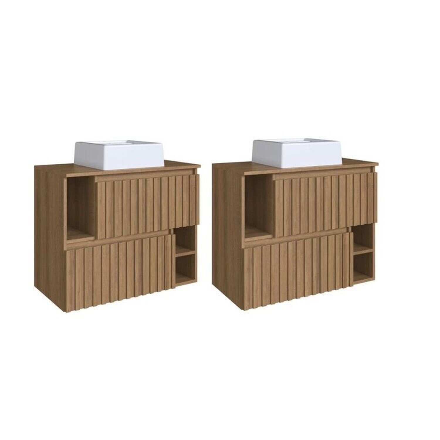 Kit Com 2 Gabinetes De Banheiro Suspenso 75cm Luiza Com 2 Portas Basculante Com Cuba Mel