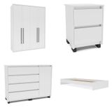Guarda-roupa Sevilha 4 Portas Cômoda 4 Gavetas 1 Porta Mesa De Cabeca 2 Gavetas Cama Infanto Juvenil Branco
