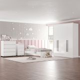 Guarda-roupa Sevilha 4 Portas Cômoda 4 Gavetas Mesa De Cabeceira 3 Gavetas Cama Infanto Juvenil Branco