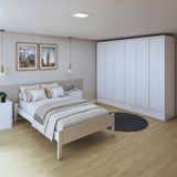 Quarto Completo Com Cama Casal 140cm Turca E Guarda-roupa 6 Portas 9 Gavetas Urbano Branco