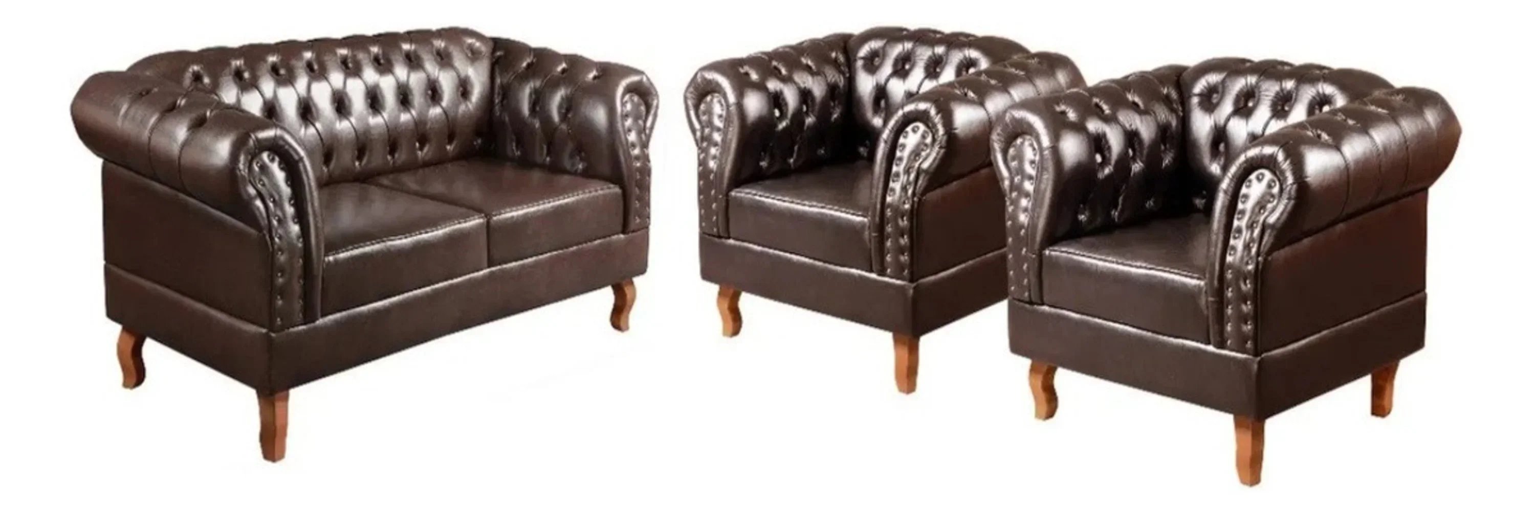 Conjunto Duque 2 Poltronas E 1 Namoradeira Chest 2 Lugares Courano Marrom Café