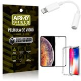 Kit iPhone XS Max Adaptador Fone + Capa Anti Impacto + Película Vidro 3D - Armyshield