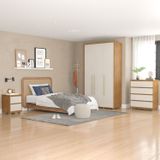Quarto Guarda-roupa 3 Portas Cômoda 4 Gavetas 1 Mesa De Cabeceira 2 Gavetas Freijó/off White