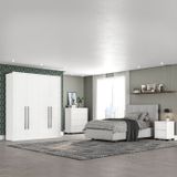Quarto Guarda Roupas 4 Portas Cômoda 4 Gavetas 1 Mesa De Cabeceira 2 Gavetas Branco