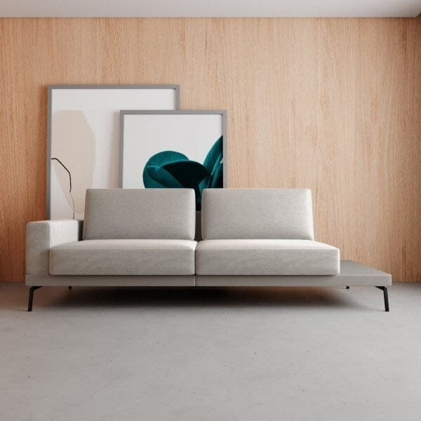 Sofá Game 4 Lugares 240 Living Contemporâneo Mescla Bege E Cinza Claro Com Base Em Courissimo Gelo.