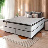 Cama Box Bipartida King Size Hellen Malta Linho Com Molas Ensacadas E Espuma D26 66x193x203 Cm