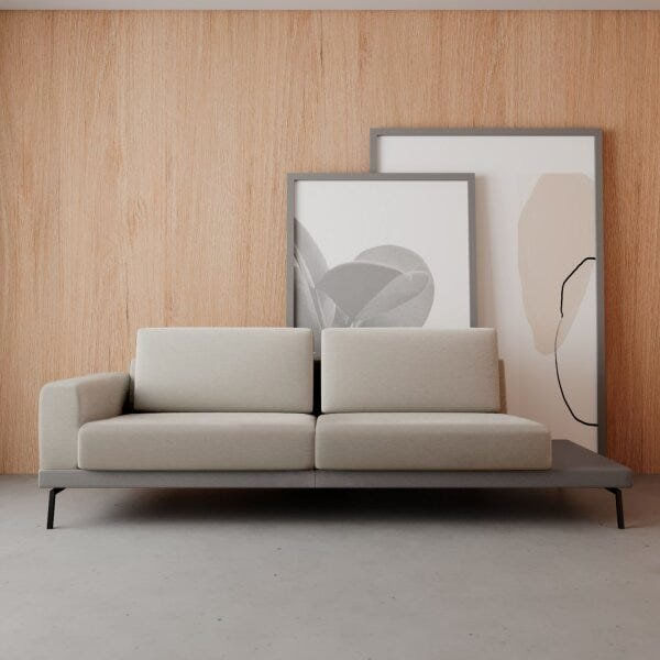 Sofá Game 4 Lugares 260 Living Contemporâneo Mescla Bege E Cinza Claro Com Base Em Courissimo Gelo.