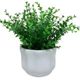 Vaso cerâmico branco centro de mesa com planta artificial