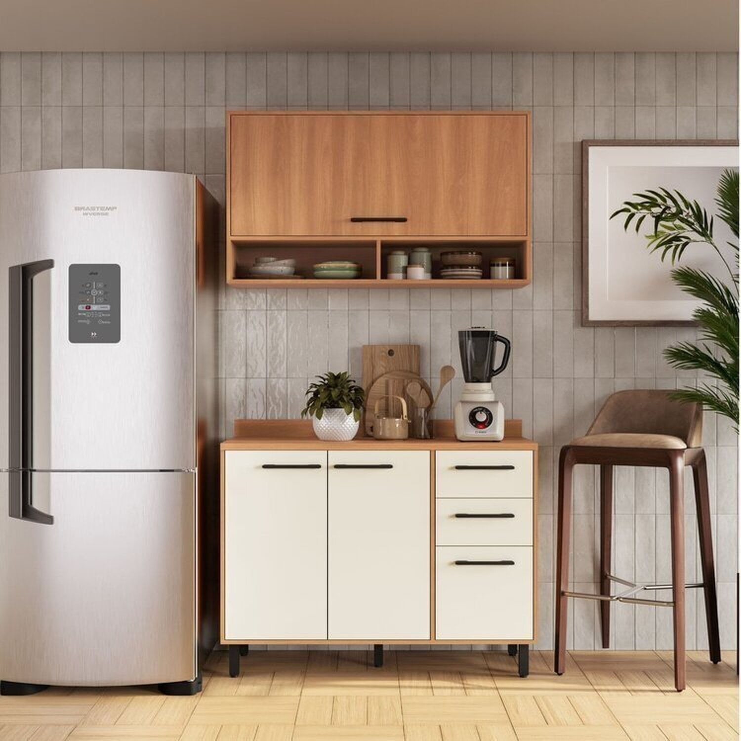 Cozinha Modulada Havana 2 Peças Com Tampo 4 Portas E 2 Gavetas Rovere/champanhe