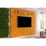 Rack Bancada C/ Painel P/ Tv Até 85 Pol Pratic Ripado 1 Prateleira 275x240cm Cedro - Dj Móveis