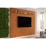 Rack Bancada C/ Painel P/ Tv Até 85 Pol Pratic Ripado 1 Prateleira 275x240cm Freijo - Dj Móveis