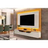Rack Bancada C/ Painel P/ Tv Até 70 Polegadas Treviso Ripado 100% Mdf Led 210x180cm Bali/cedro - Dj Móveis