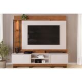 Rack Bancada C/ Painel P/ Tv Até 70 Polegadas Martino Prateleira Nichos E Pés 200x190cm Freijó/off White - Dj Móveis