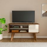 Rack Com 1 Porta E 2 Nichos Artely Frank Cor Cinamomo Com Off White