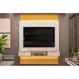 Rack Bancada C/ Painel P/ Tv Até 75 Polegadas Hit 1900 Extensível 100% Mdf Led De 240 A 290cm Cedro/quartzo - Dj Móveis