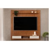 Rack Bancada C/ Painel P/ Tv Até 70 Polegadas Lexus Ripado Prateleira E Nichos179x183cm Freijó/off White - Dj Móveis
