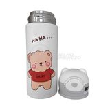 Garrafa Infantil De Ursinho Branco Térmica Aço Inoxidável 420ml Água Suco E Chá Quente E Frio Até 12h