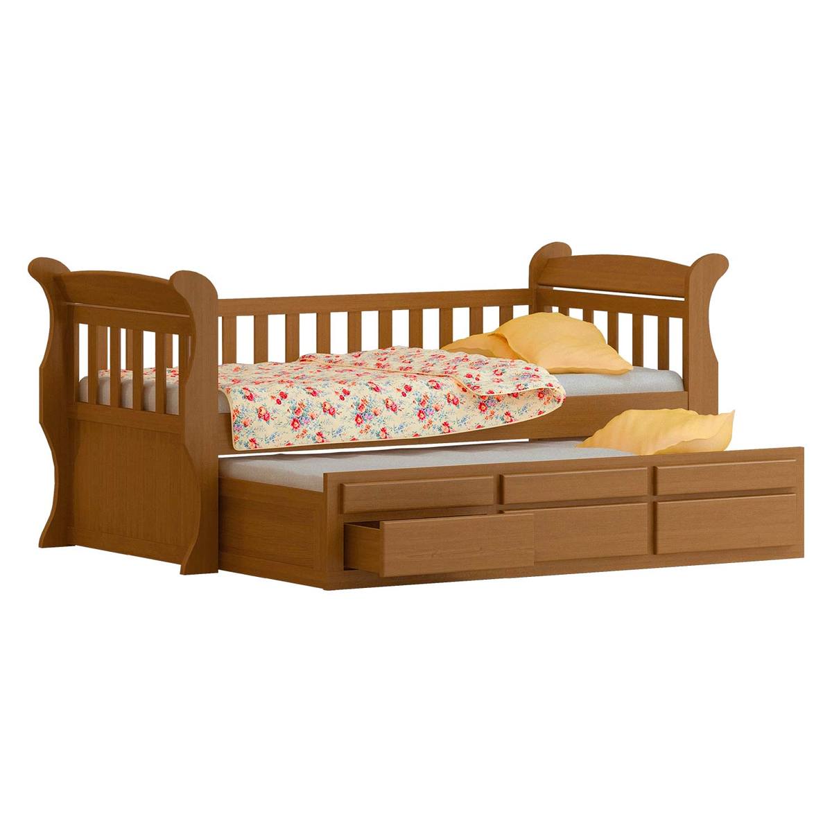 Bicama com 3 Gavetas Ouvra em Madeira Maciça Castanho Claro - Urbe Móveis