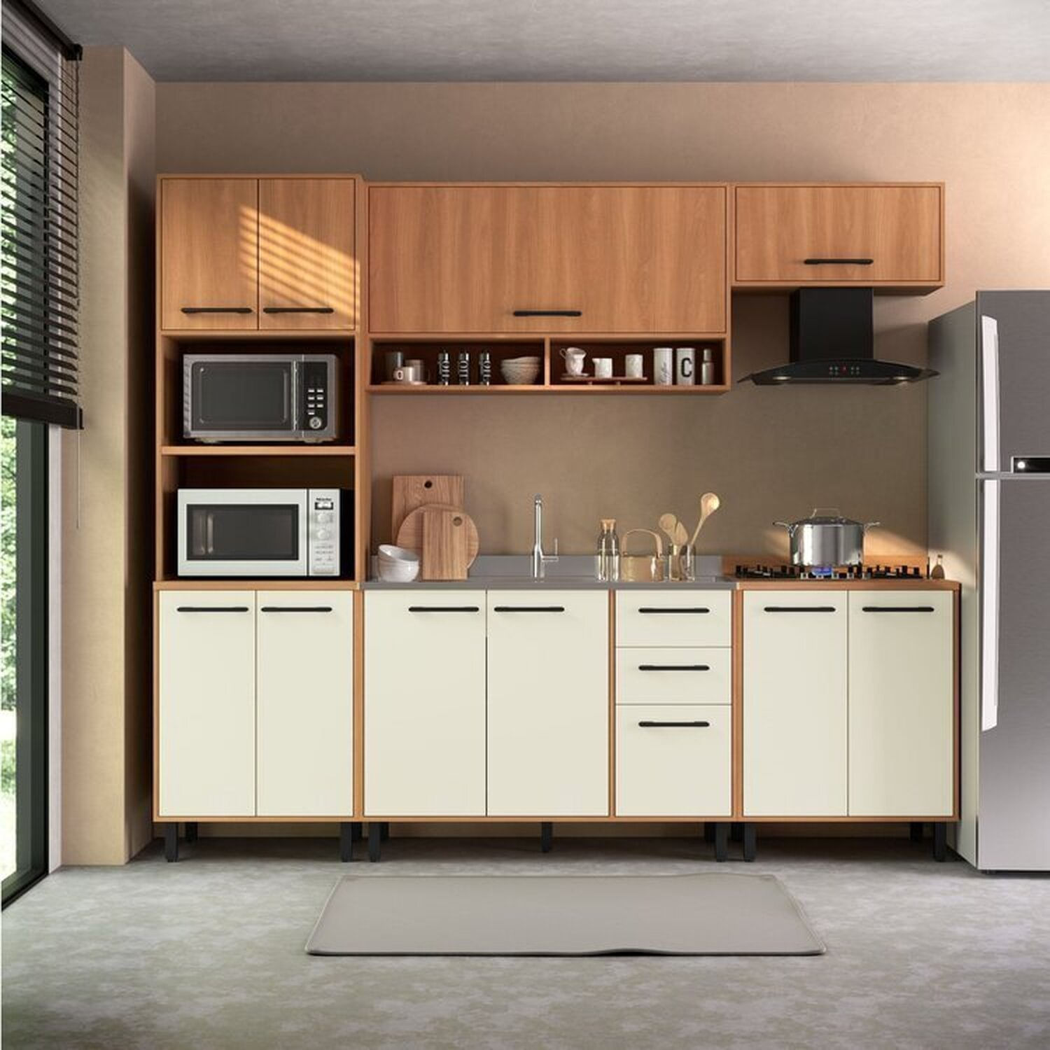 Cozinha Modulada Havana 05 Peças Com 11 Portas E 02 Gavetas Rovere/champanhe
