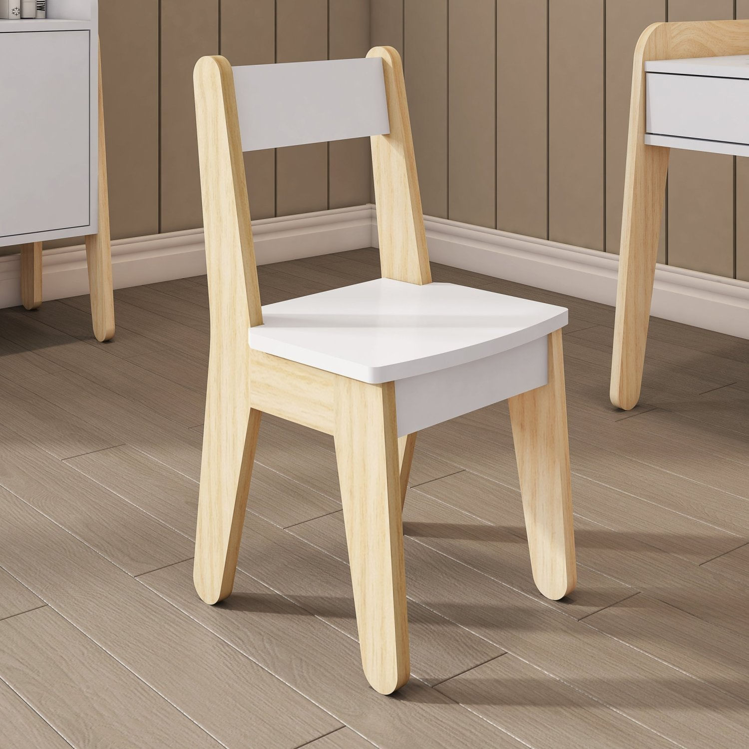 Cadeira Infantil Em Madeira Maciça E Mdf Corujinha Casatema Madeiraoriginals Branco/natural