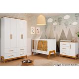 Quarto De Bebê Completo Guti Peças (1 Guarda Roupa + 1 Berço + 1 Cômoda) Branco-amendoa - Peroba