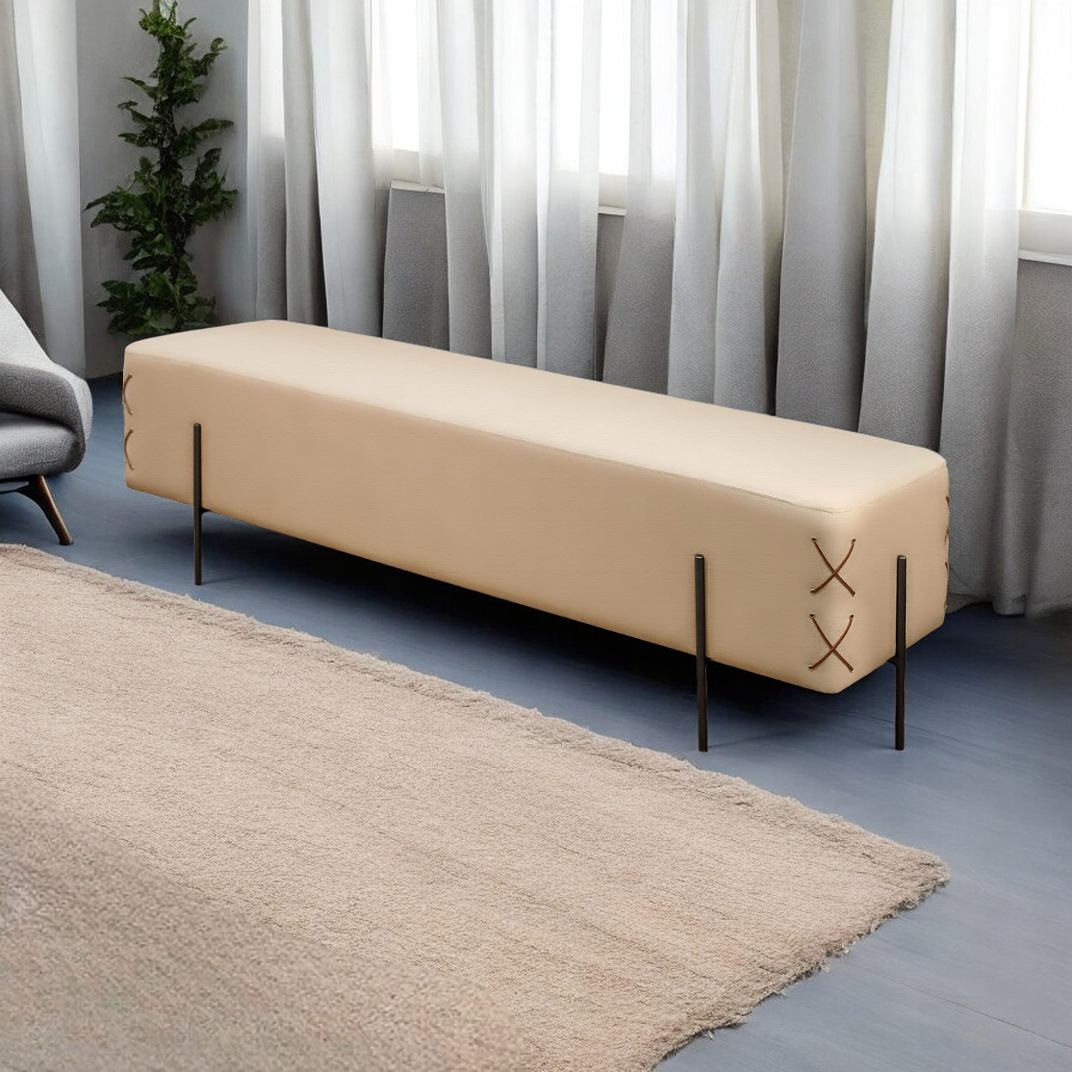 Recamier Banco Luxo Eros Sala De Estar Bege Claro