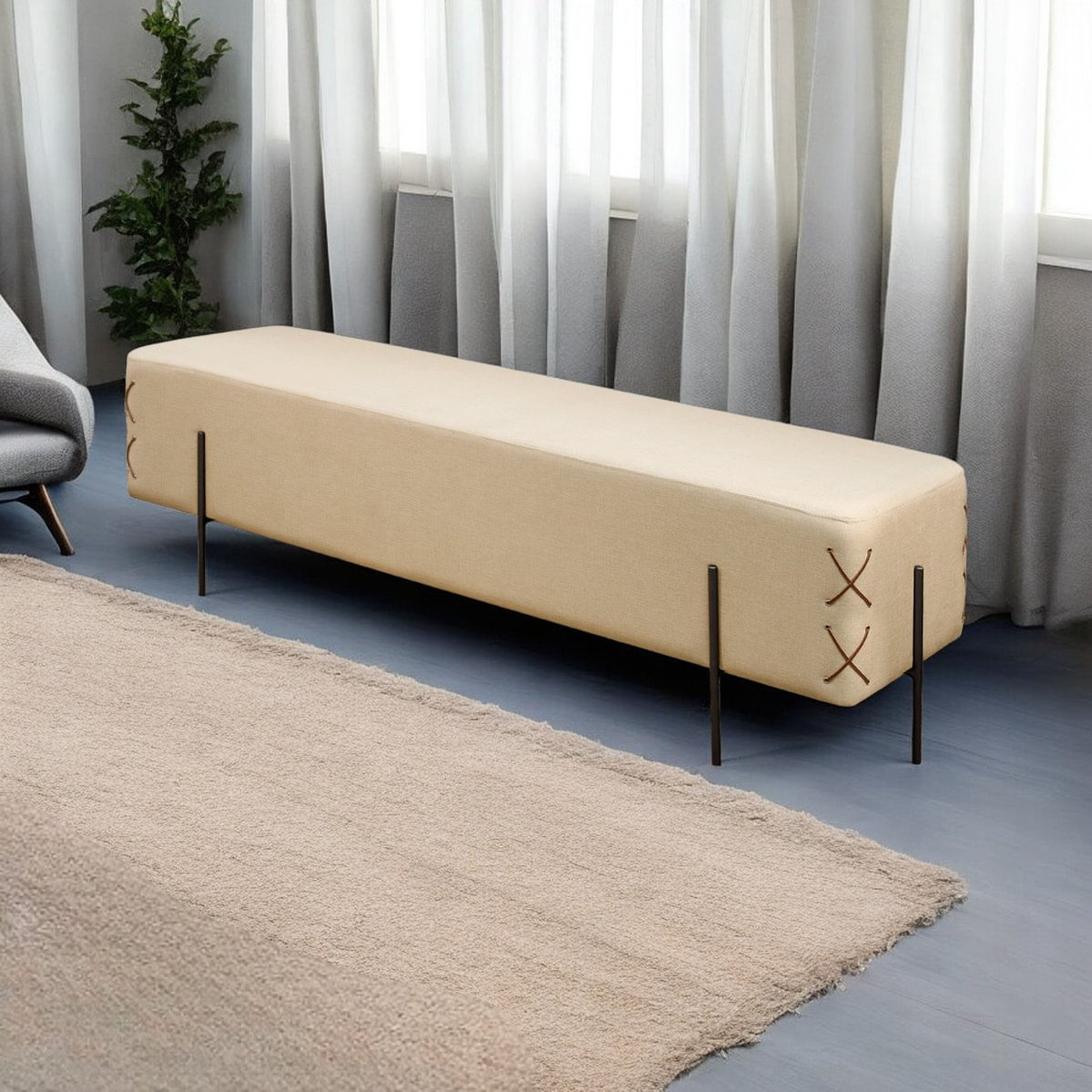 Recamier Banco Luxo Eros Sala De Estar Bege Claro