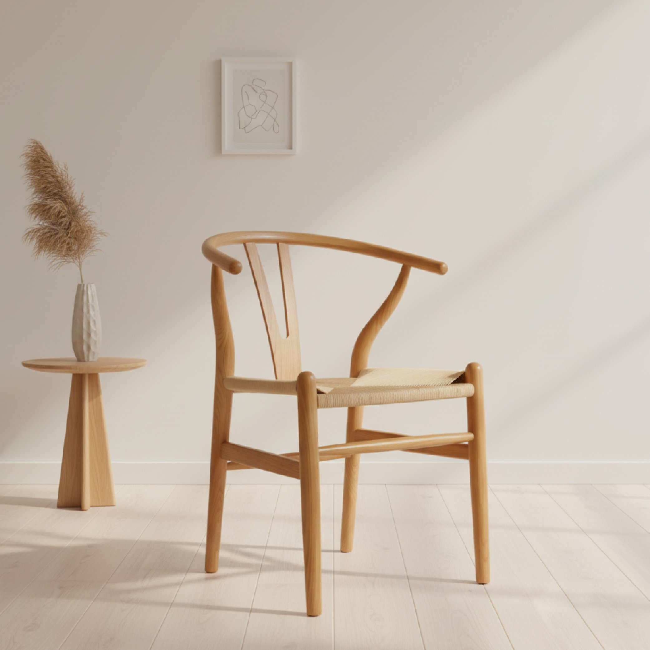 Cadeira Wishbone Madeira Maciça Natural Madeira Clara