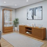 Kit 2 Peças Com Rack Para Tv Até 75 Polegadas Ripado Logan E Cristaleira Com Espelho 100%mdf Lisboa Naturale