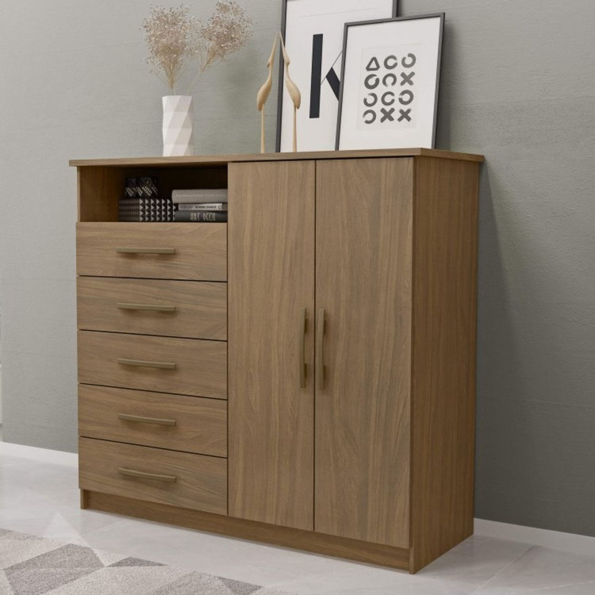 Cômoda 5 Gavetas 2 Portas Viena Mapi Móveis Nogueira