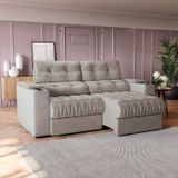 Sofá 230 Cm Com Porta Copos Retrátil E Reclinável Premier Cinza Claro