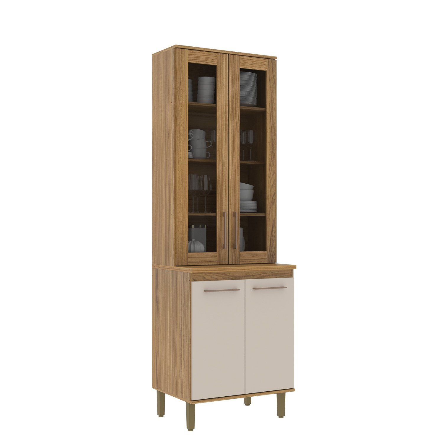 Cristaleira De 70 Cm Com 4 Portas Ipê/cristalo