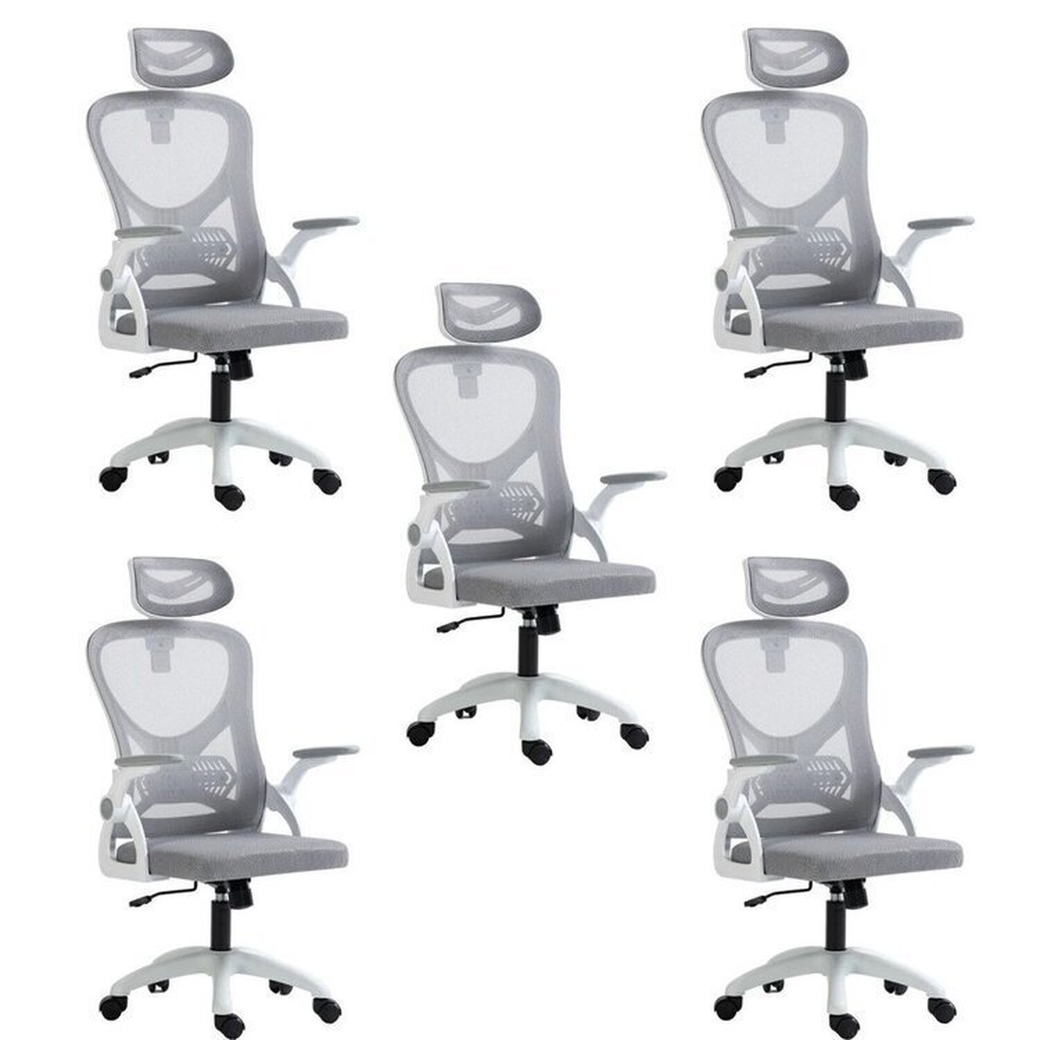 Kit 5 Cadeiras Para Escritório Presidente Office Columbus Com Tela Mesh Branco/cinza