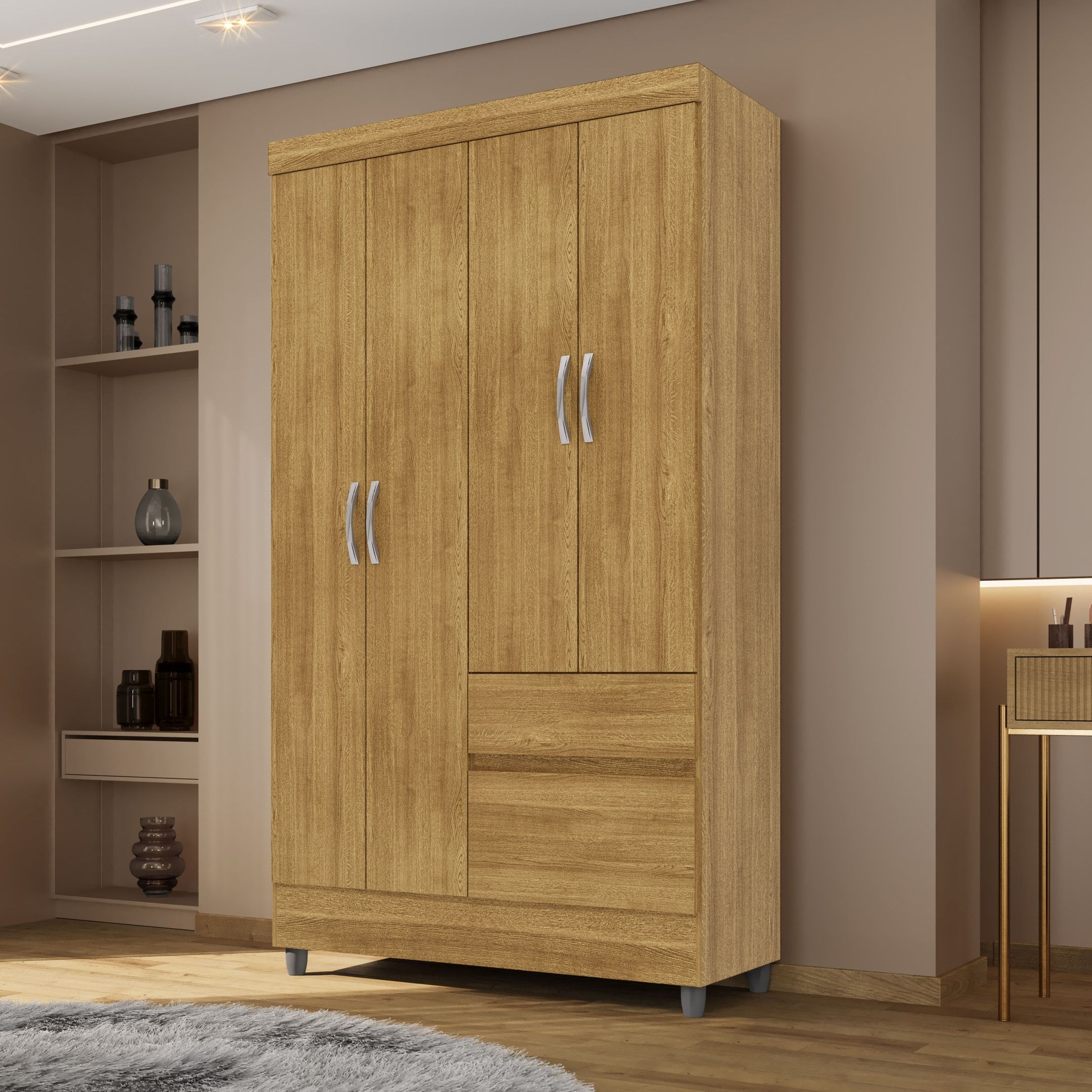 Guarda-roupa Solteiro Panama 4 Portas Nature