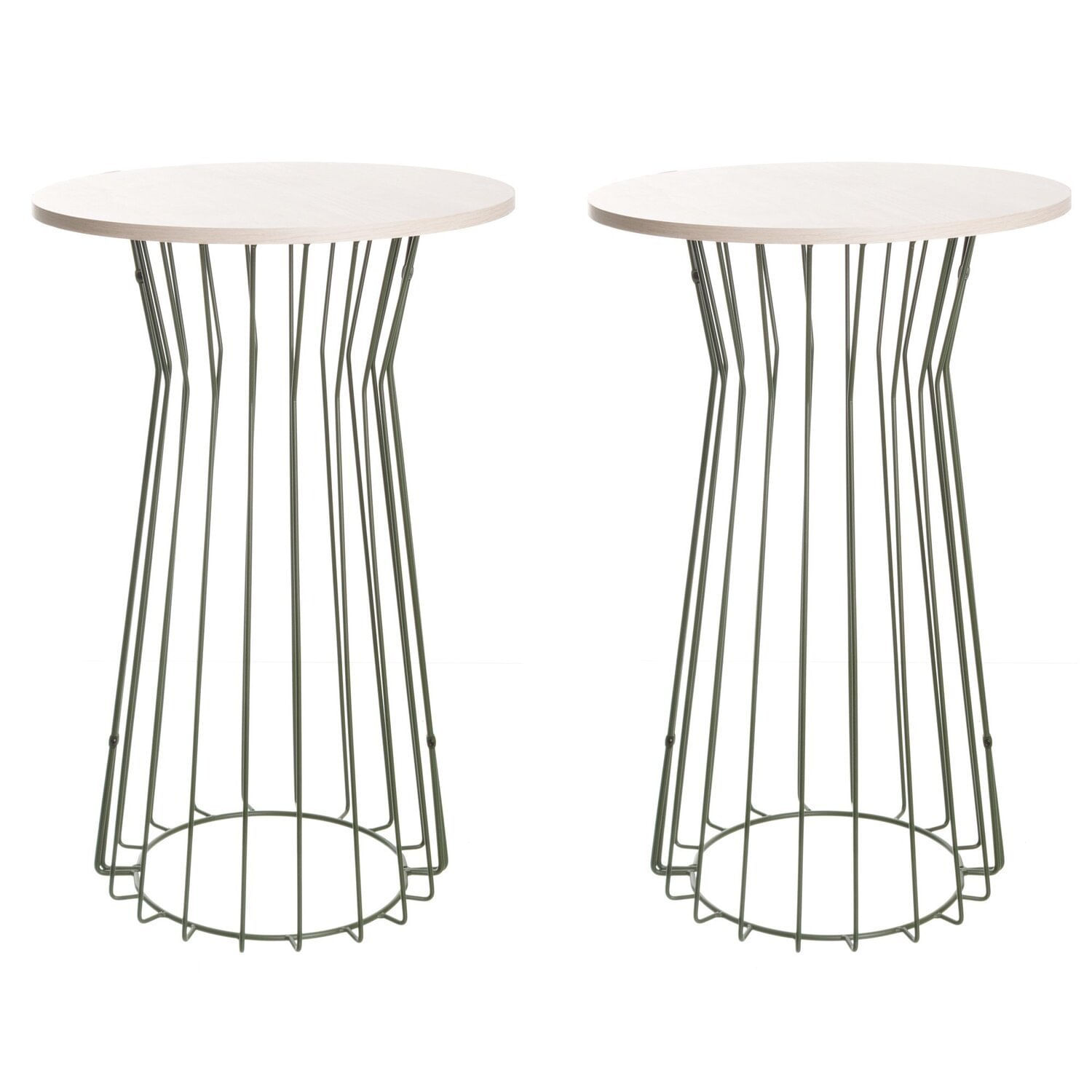 Conjunto Com 02 Mesas Conica Verde Oliva/legno