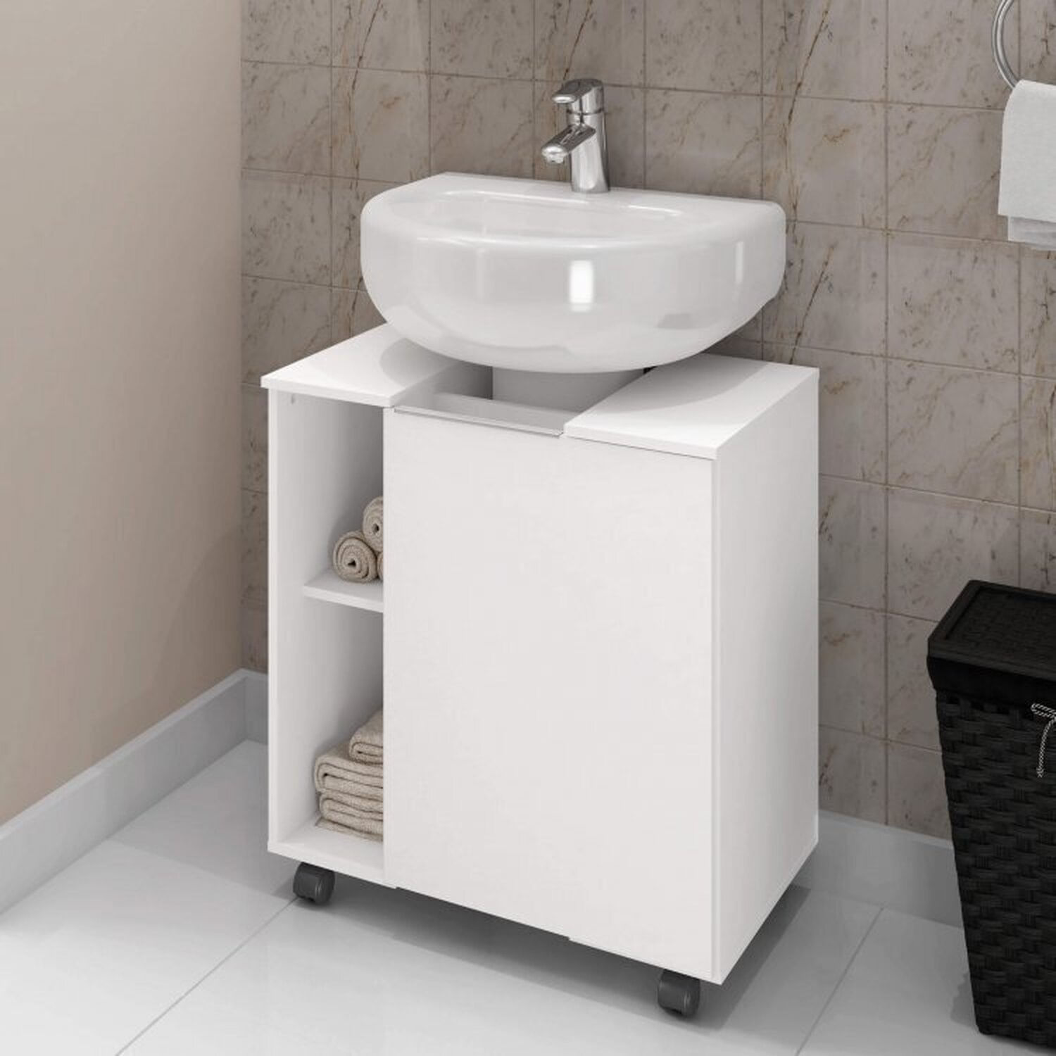 Kit Com 2 Gabinetes De Coluna 1 Porta Pequin Branco