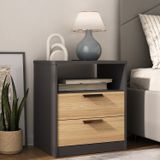 Mesa De Cabeceira Divino 2 Gavetas 100% Mdf Preto/olmo