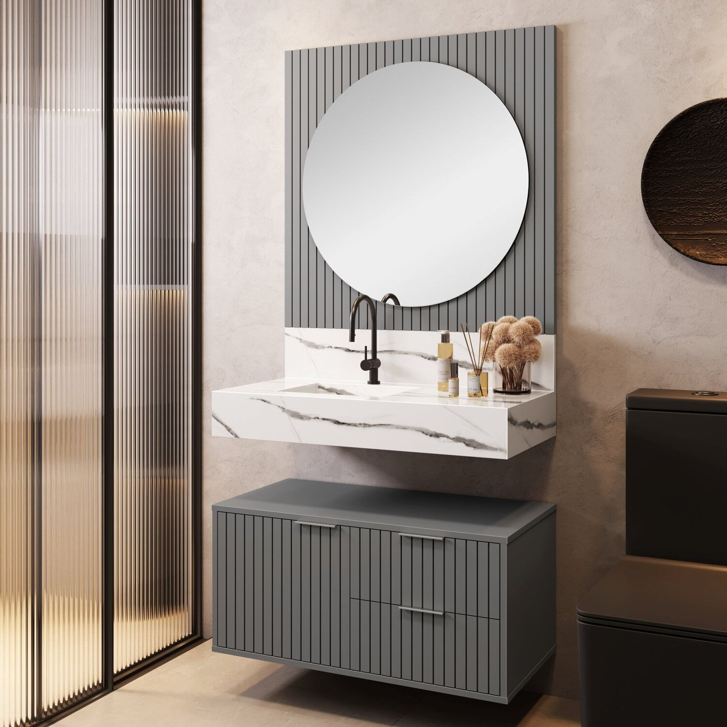 Espelho Para Banheiro Ripy 80cm Cinza