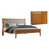 Conjunto Quarto De Casal Cama Queen 160cm E Cômoda Rattan 5 Gavetas Com Sapateira Unique Amêndoa Mel/cinza Claro