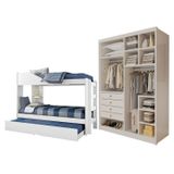 Conjunto Treliche Solteiro Indy E Closet Casal Sem Portas 4 Gavetas Bergamo Branco