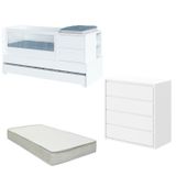Berço Multifuncional Com Cama Auxiliar Sol E Mar Com Colchão E Comoda Branco